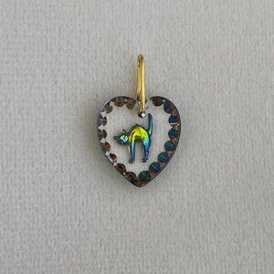 Vintage Cat Heart Charm Pendant Solid Sterling Silver 925 Gold Vermeil Crystal